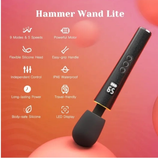 9-Speed Black Rechargeable Silicone Cordless High-Power Wand Massager for Clitoral Stimulation with LED Display My Store