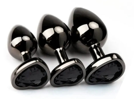 3 Sizes Metal Anal Plug Set with Black Heart-Shaped Buttom My Store