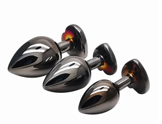 3 Sizes Metal Anal Plug Set with Black Heart-Shaped Buttom My Store