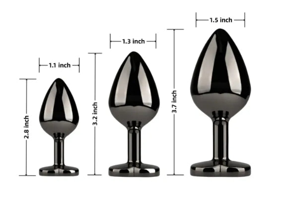 3 Sizes Metal Anal Plug Set with Black Heart-Shaped Buttom My Store