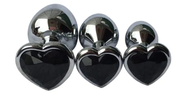 3 Sizes Metal Anal Plug Set with Black Heart-Shaped Buttom My Store