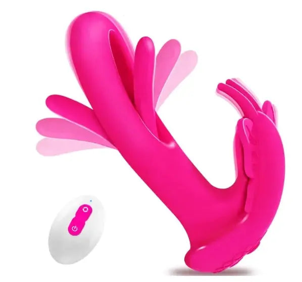 9-Speed Magenta Silicone Remote Control Rechargeable Vibrator with Flapping Function My Store