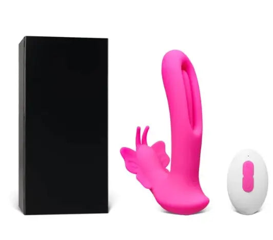 9-Speed Magenta Silicone Remote Control Rechargeable Vibrator with Flapping Function My Store