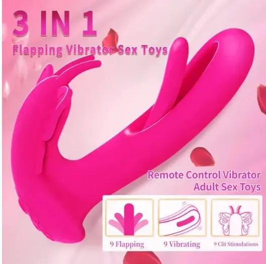 9-Speed Magenta Silicone Remote Control Rechargeable Vibrator with Flapping Function My Store