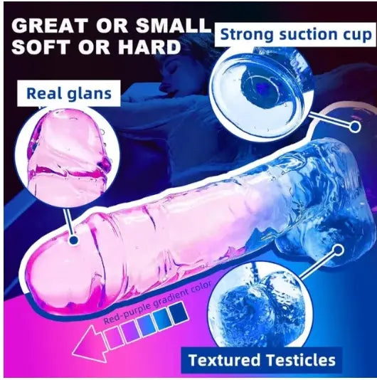 7.09" Clear Purple & Blue TPE Dildo with Strong Suction Cup My Store