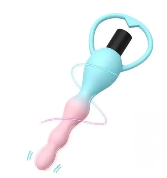 10-Speed Blue & Pink Rechargeable Silicone Beaded Vibrator with USB Magnetic Charging My Store